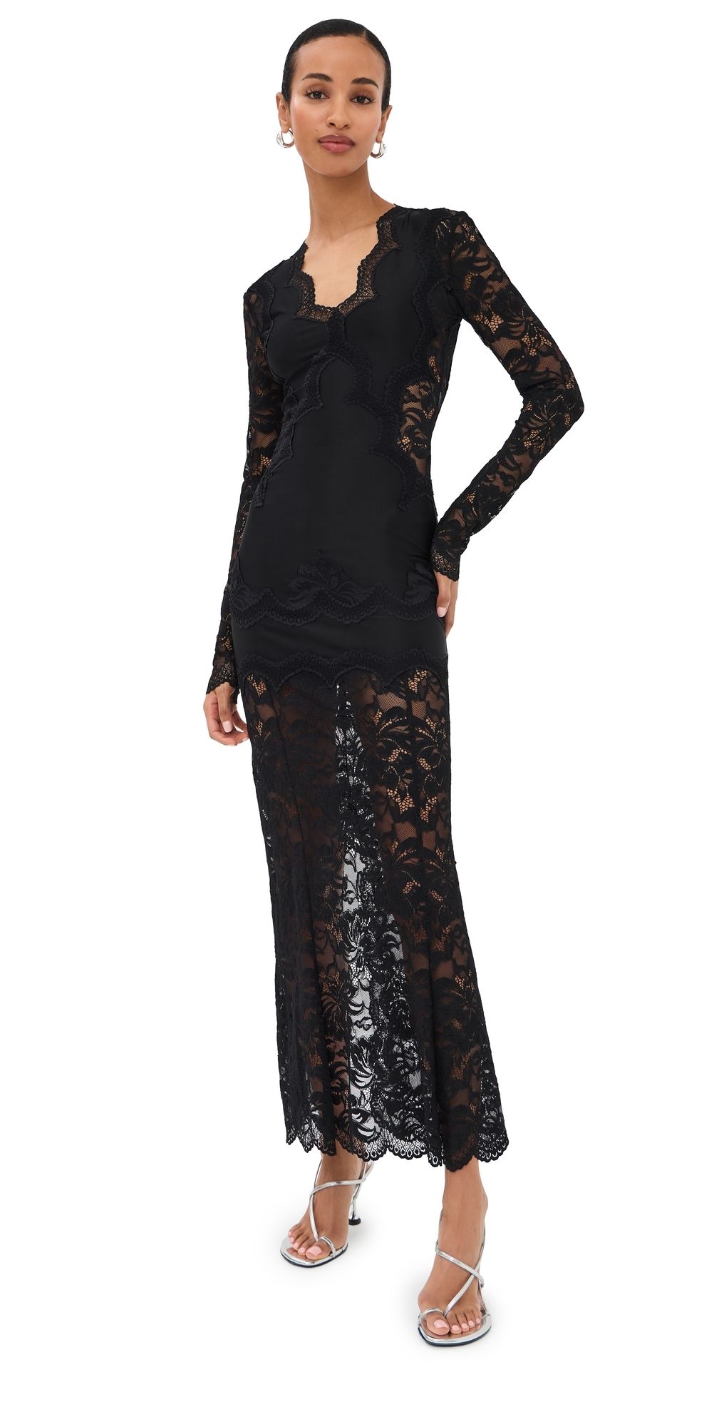 rabanne Long Lace Dress Black 40