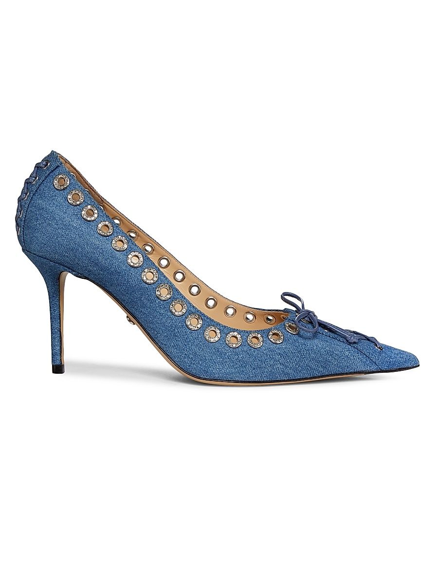 Women's 85MM Eyelet Denim Pumps - Blue - Size 9