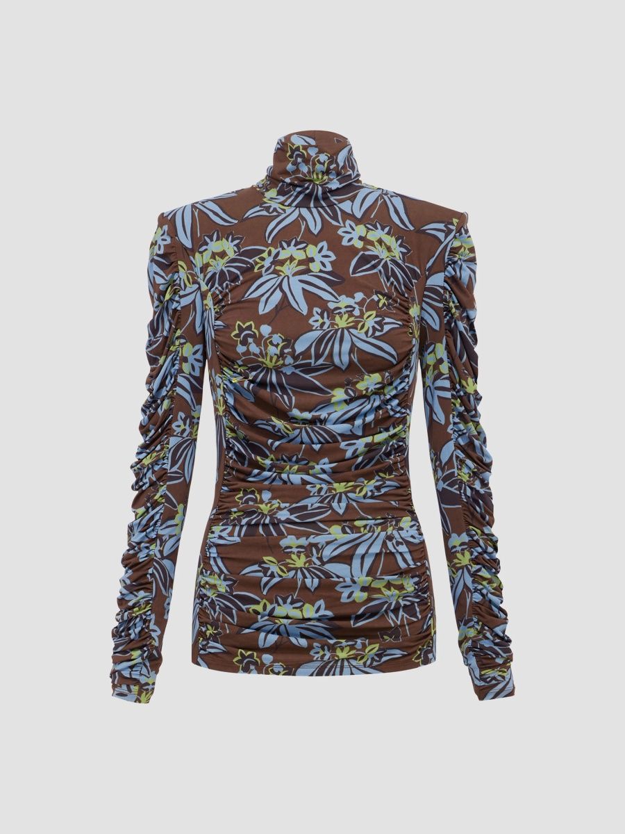 Women's Maxwell Floral Ruched Top - Chocolate - Size 8