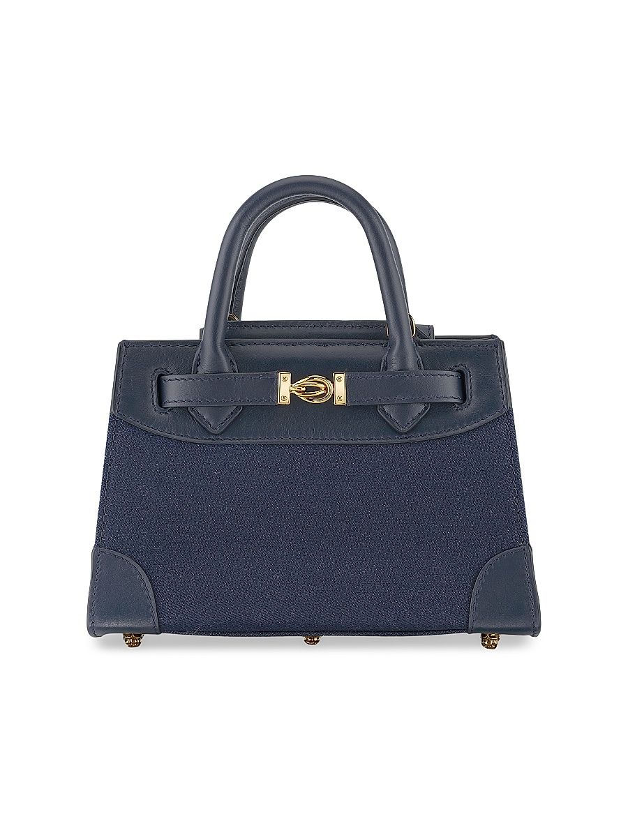 Women's Winnie Top Handle Bag Handbag in Denim and Leather - Dark Blue