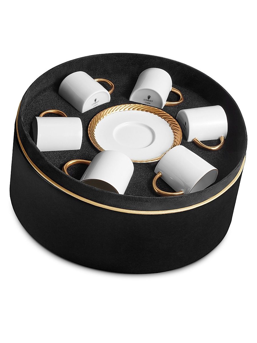 Seven-Piece Corde Porcelain Espresso and Saucer Set