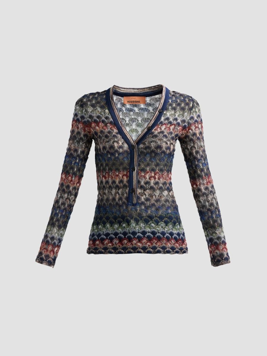 Missoni Women's Chevron Knit V-Neck Henley - Multicolor - Size 4