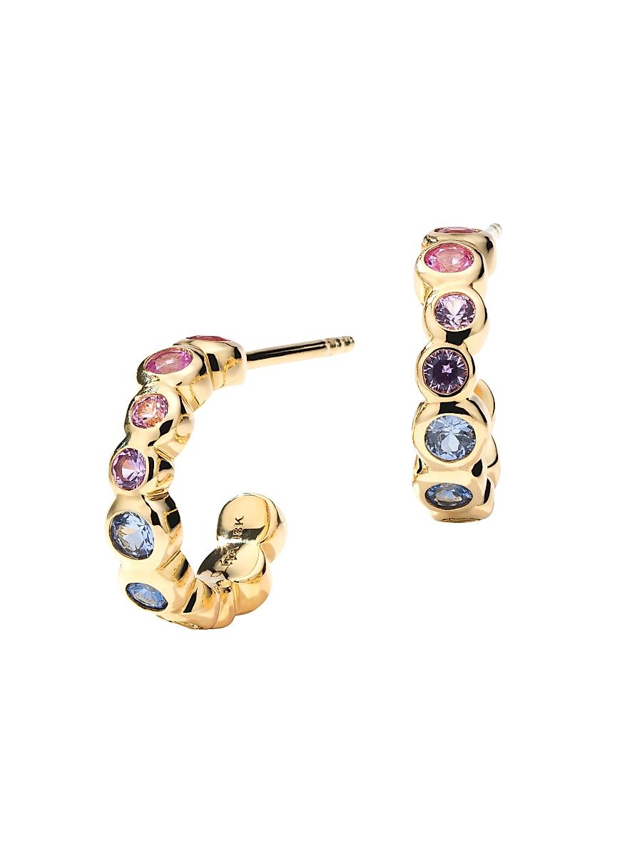 Women's Stardust Starlet 18K Yellow Gold & Rainbow Sapphire Tiny Hoop Earrings - Sapphire Rainbow