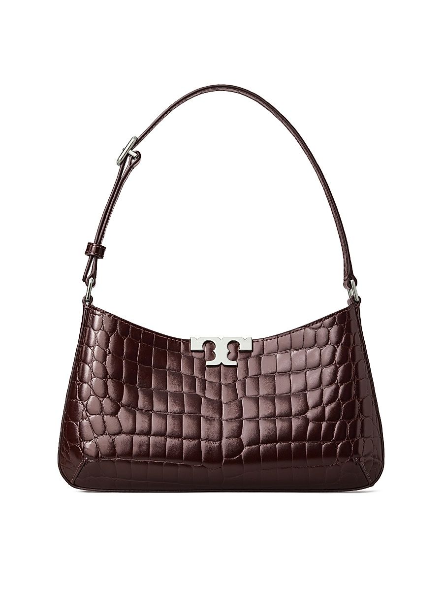 Women's Eleanor Croc-Embossed Leather Shoulder Bag - Albarossa
