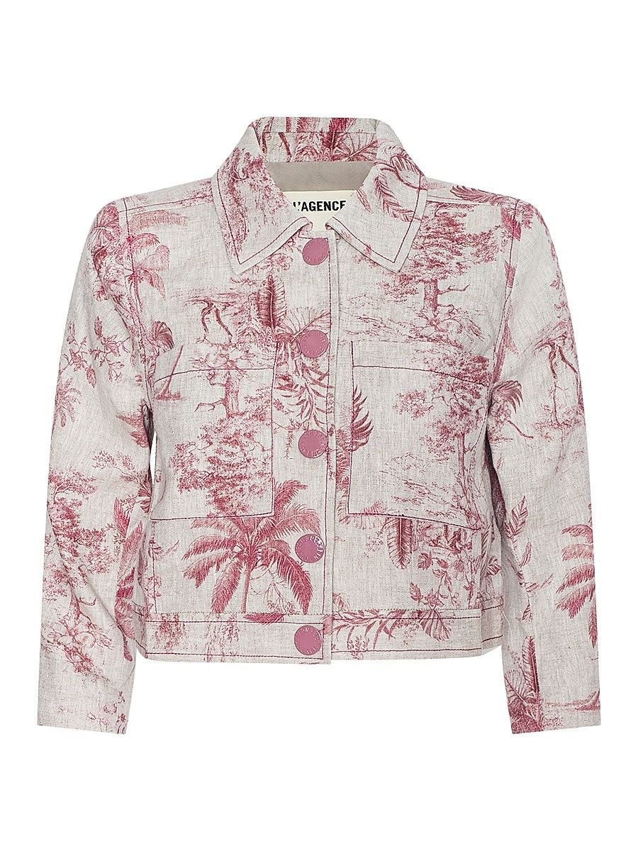 Women's Eda Toile Linen Crop Jacket - Tan Textured Jungle - Size XXL