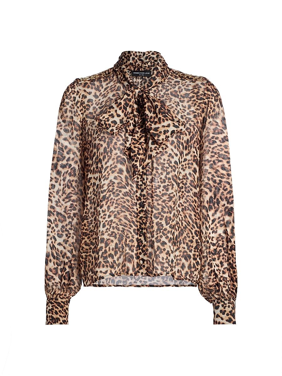 Women's Veralli Leo Bow-Tie Blouse - Leopardess - Size Large