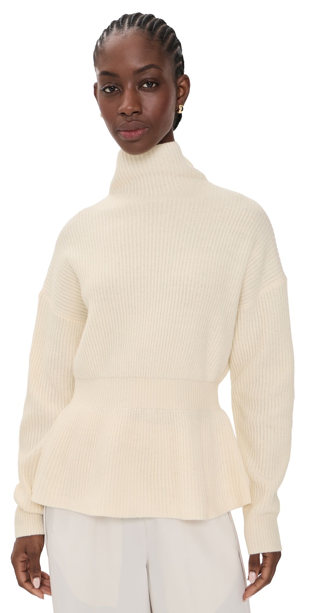 Theory Cinch Waist Turtleneck Sweater Ivory L
