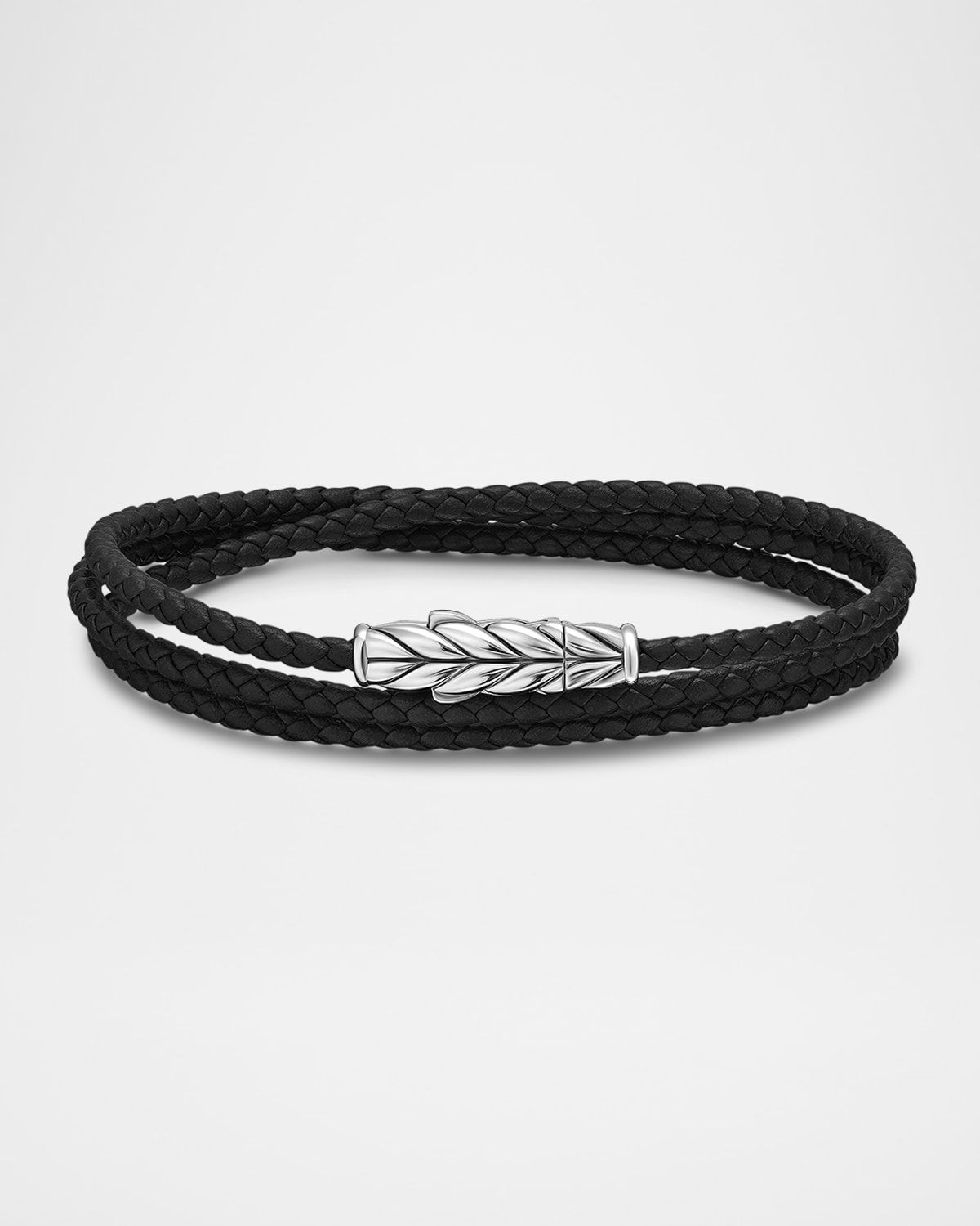 Men & apos;s Chevron Wrap Bracelet in Leather with Silver