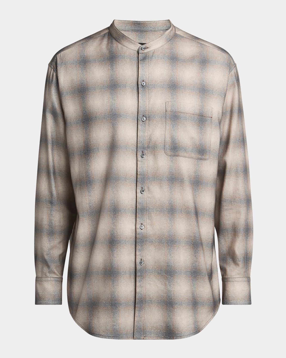 Men & apos;s Faded Plaid Cotton and Lyocell Nehru-Collar Sport Shirt