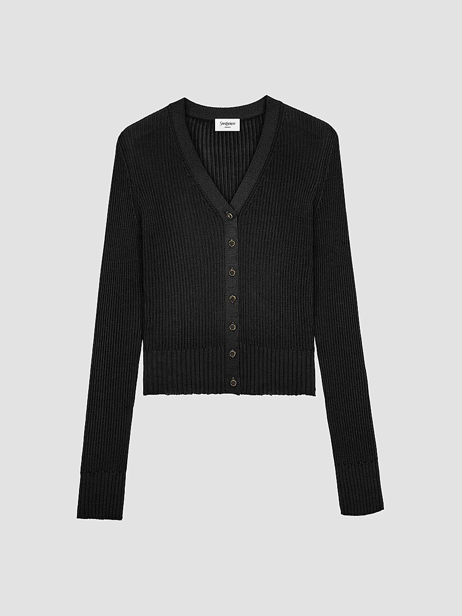 Saint Laurent Women's Cardigan in Ribbed Knit - Noir - Size XS