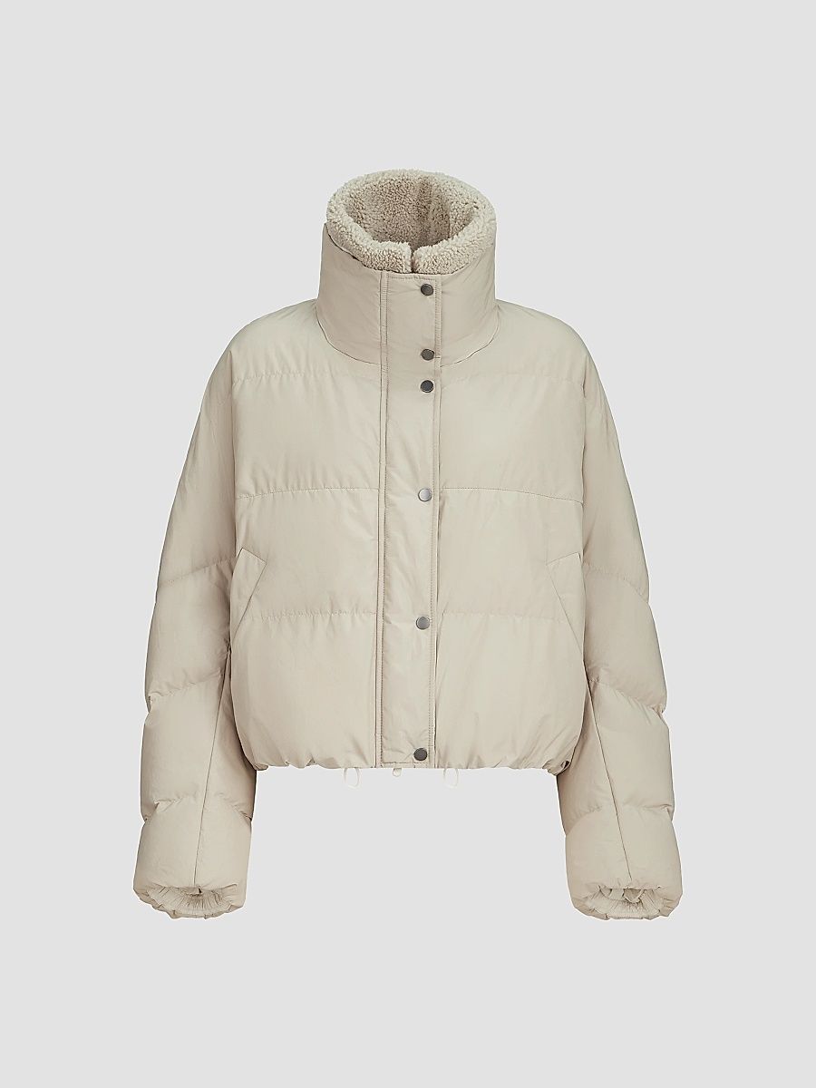 Women's Techno Cotton Taffeta Down Jacket with Detachable Shearling Insert - Sand - Size 10