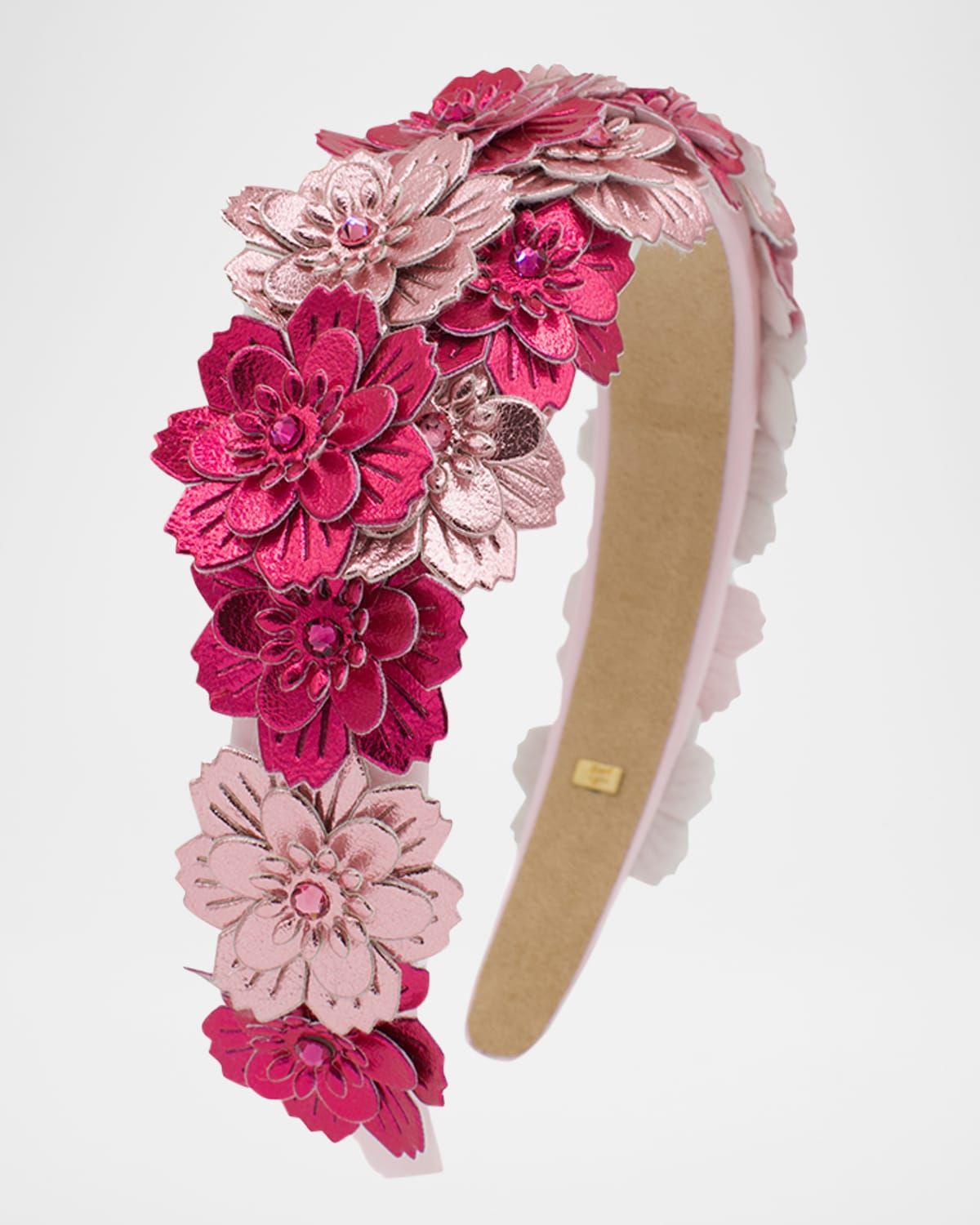 Girl & apos;s Headband W/ Faux Leather Metallic Flowers