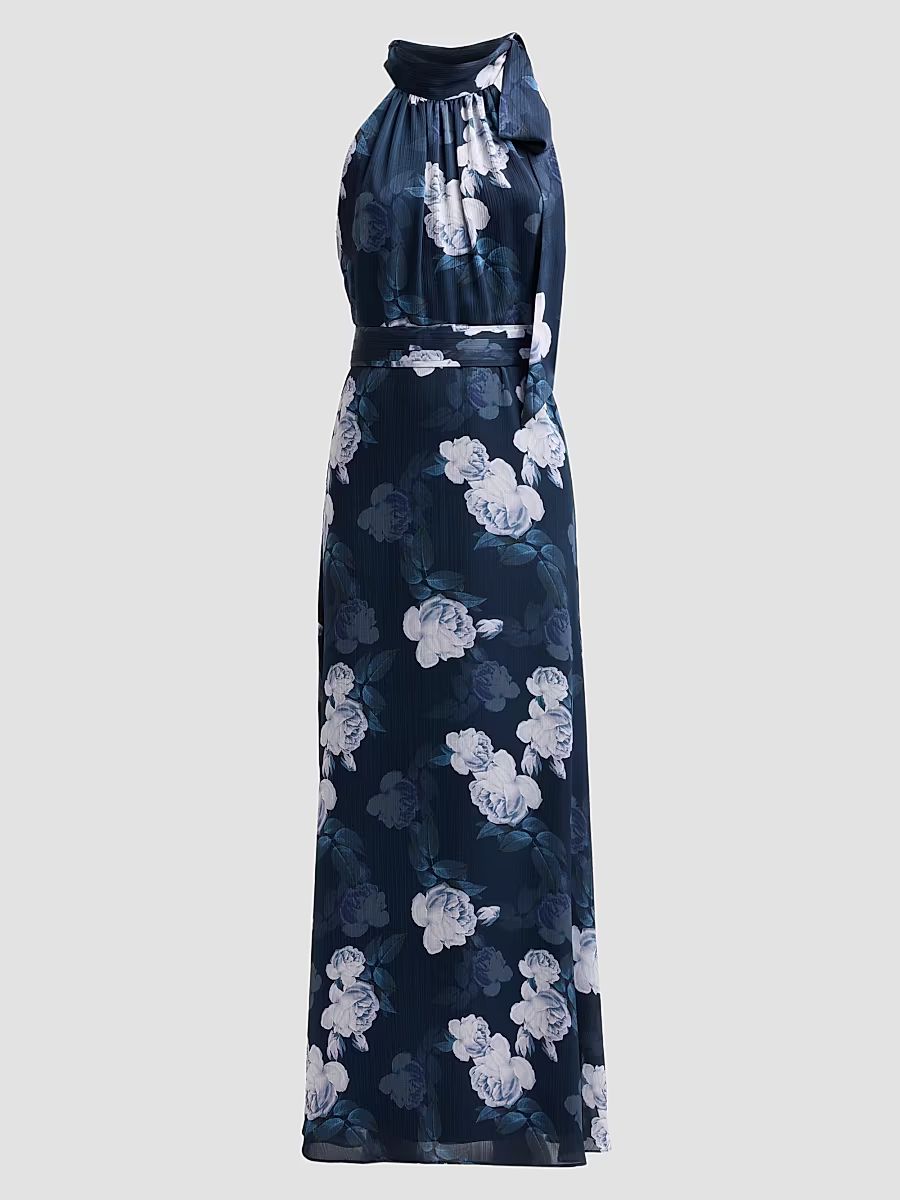 Women's Diana Floral Crinkle Georgette Gown - Midnight Glacial Rose - Size 8
