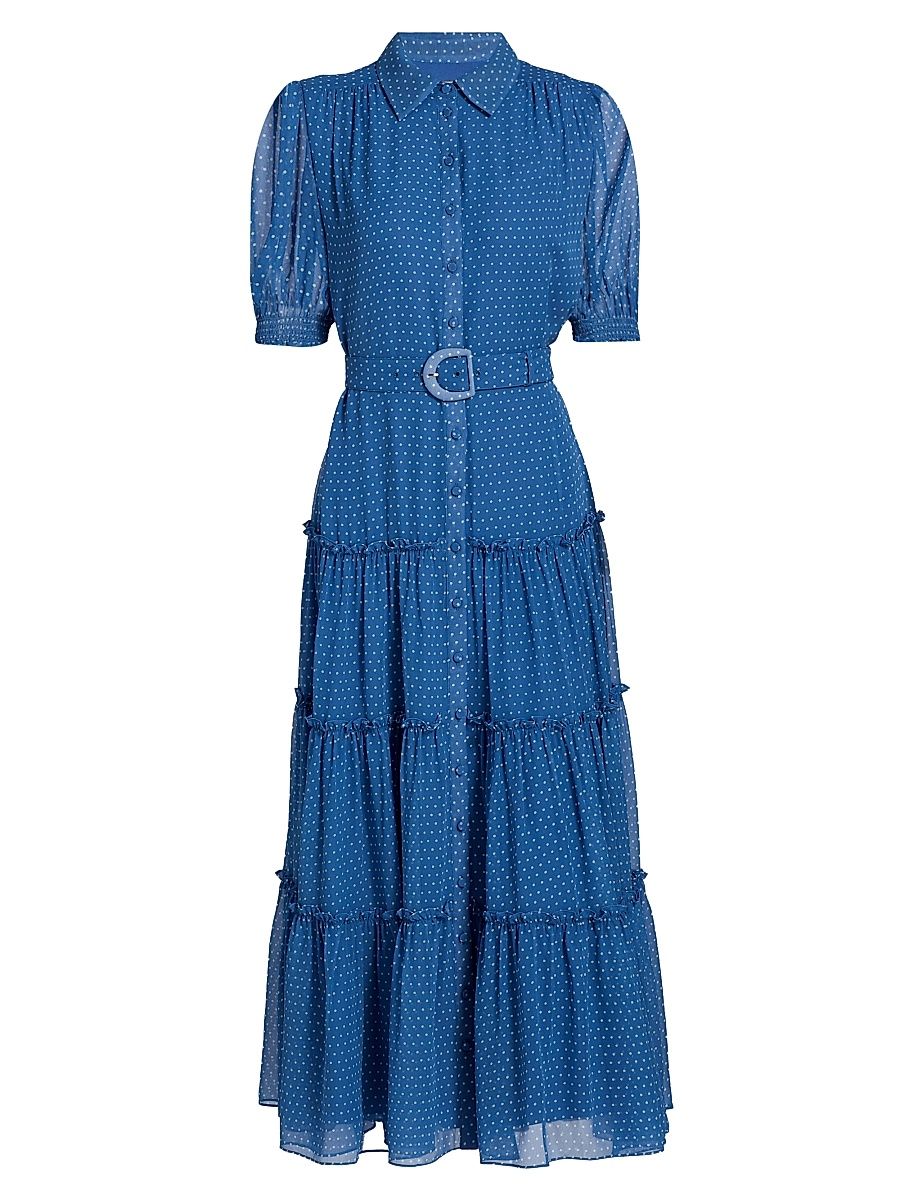 Women's Halbini Polka Dot Belted Midi-Dress - Twilight Bay Ivory - Size 0