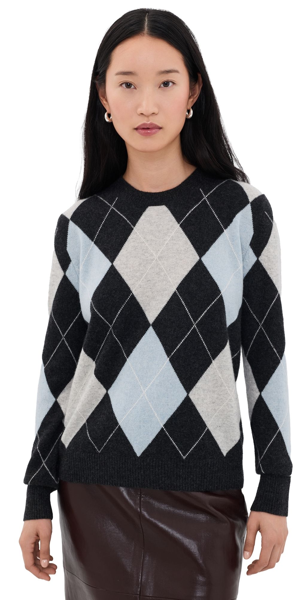 Enza Costa Cashmere Argyle Sweater Blue Grey Argyle XL