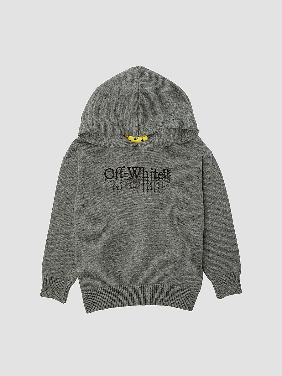 Little Boy's Big Bookish Stamp Knit Hoodie - Grey Melange - Size 16
