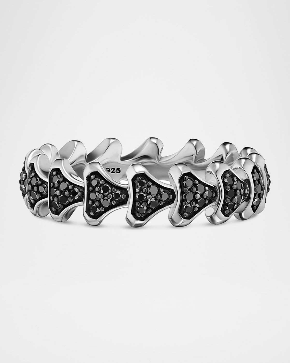 Men & apos;s Armory Band Ring in Silver with Black Diamonds, 6mm
