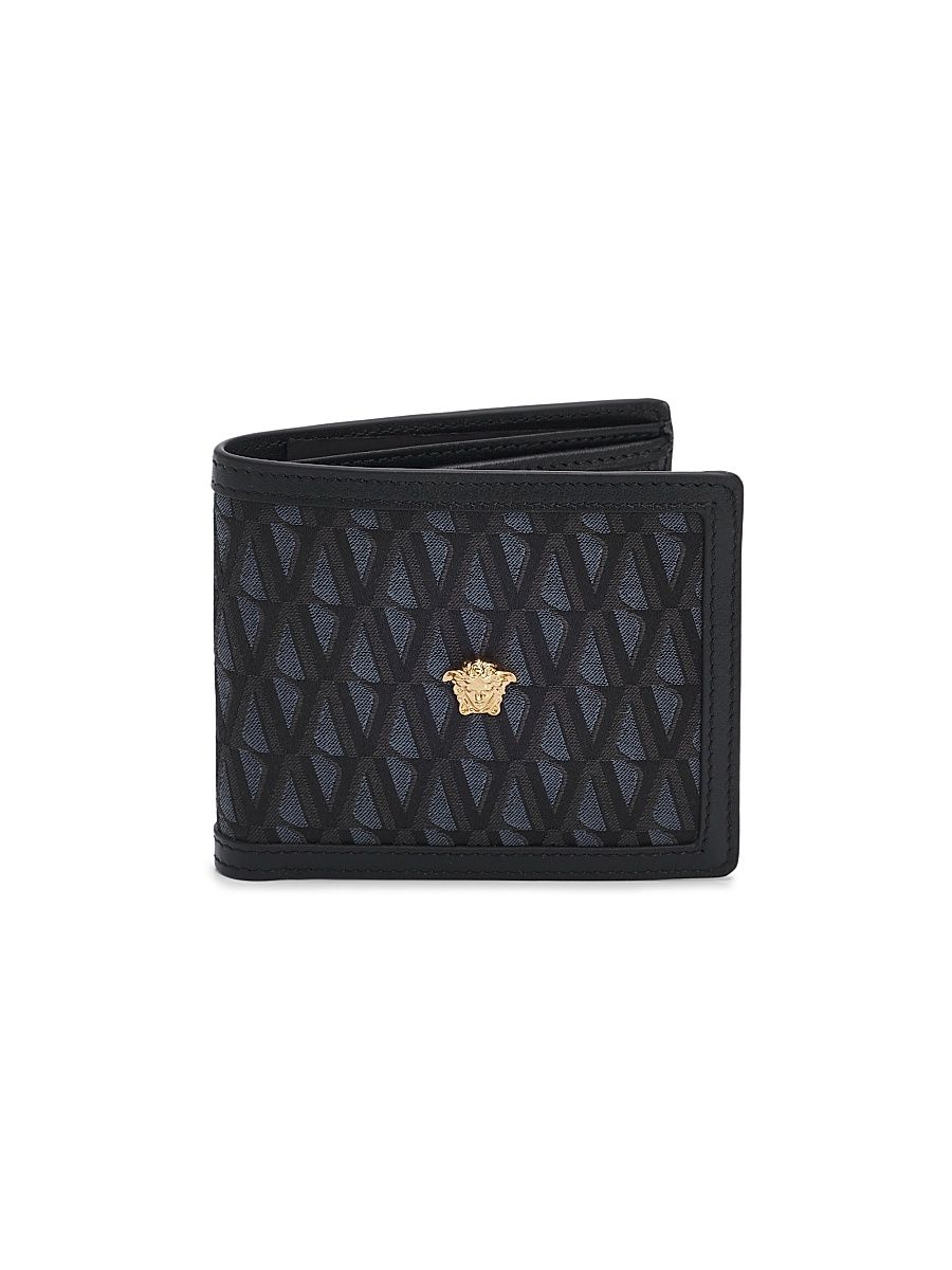 Men's Monogram Jacquard & Leather Bifold Wallet - Black Versace Gold