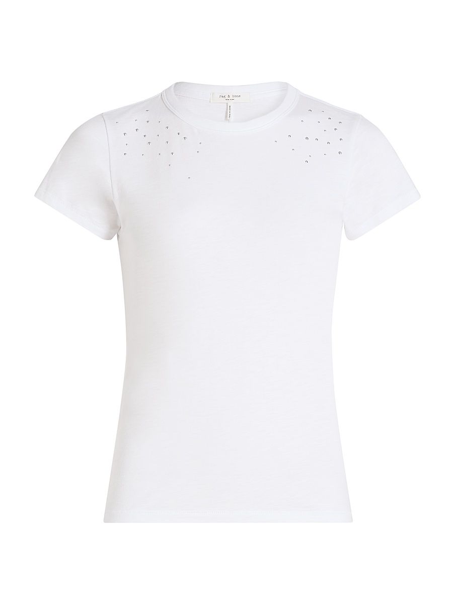 Women's Studded Ombré Cotton T-Shirt - White - Size Small