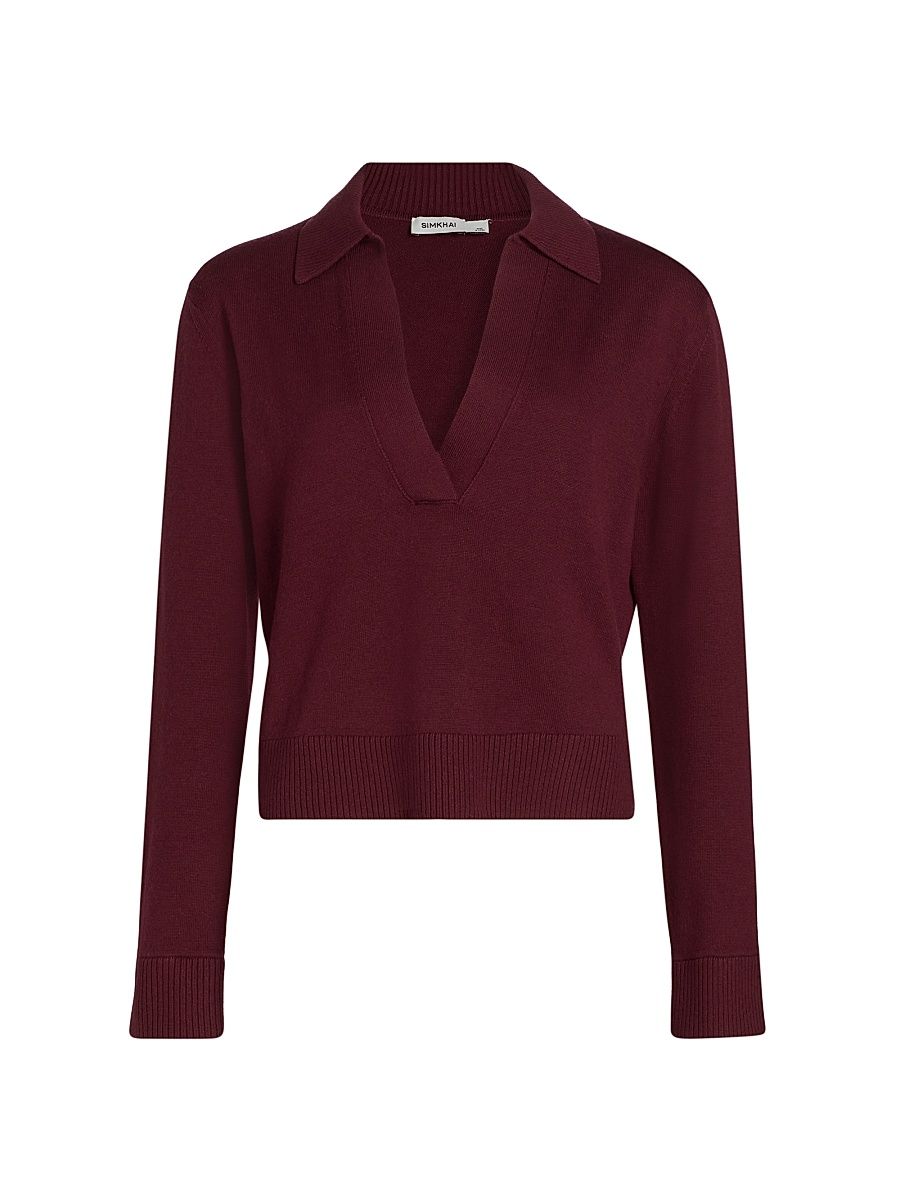 Women's Cotton-Cashmere Polo Shirt - Sangria - Size Small