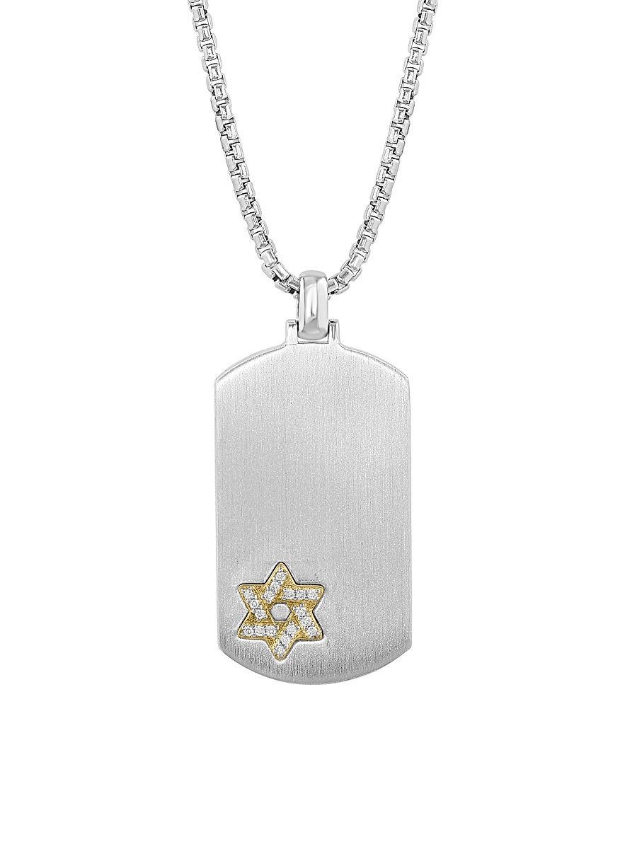 Men's Sterling Silver, 14K Yellow Gold & 0.09 TCW Diamond Star Of David Pendant Necklace - Sterling Silver