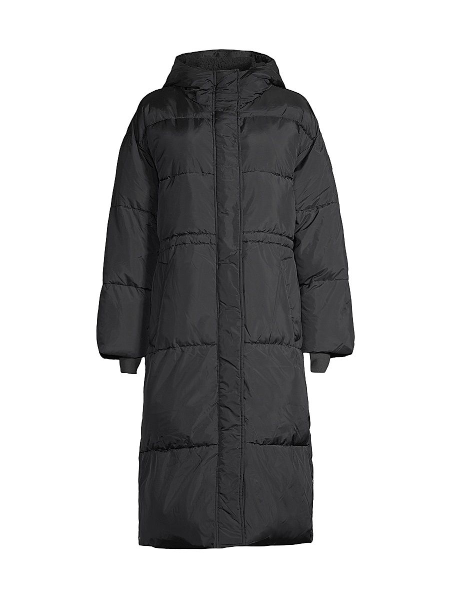 Women's Keeley Long Hooded Puffer Coat - Tar - Size XS