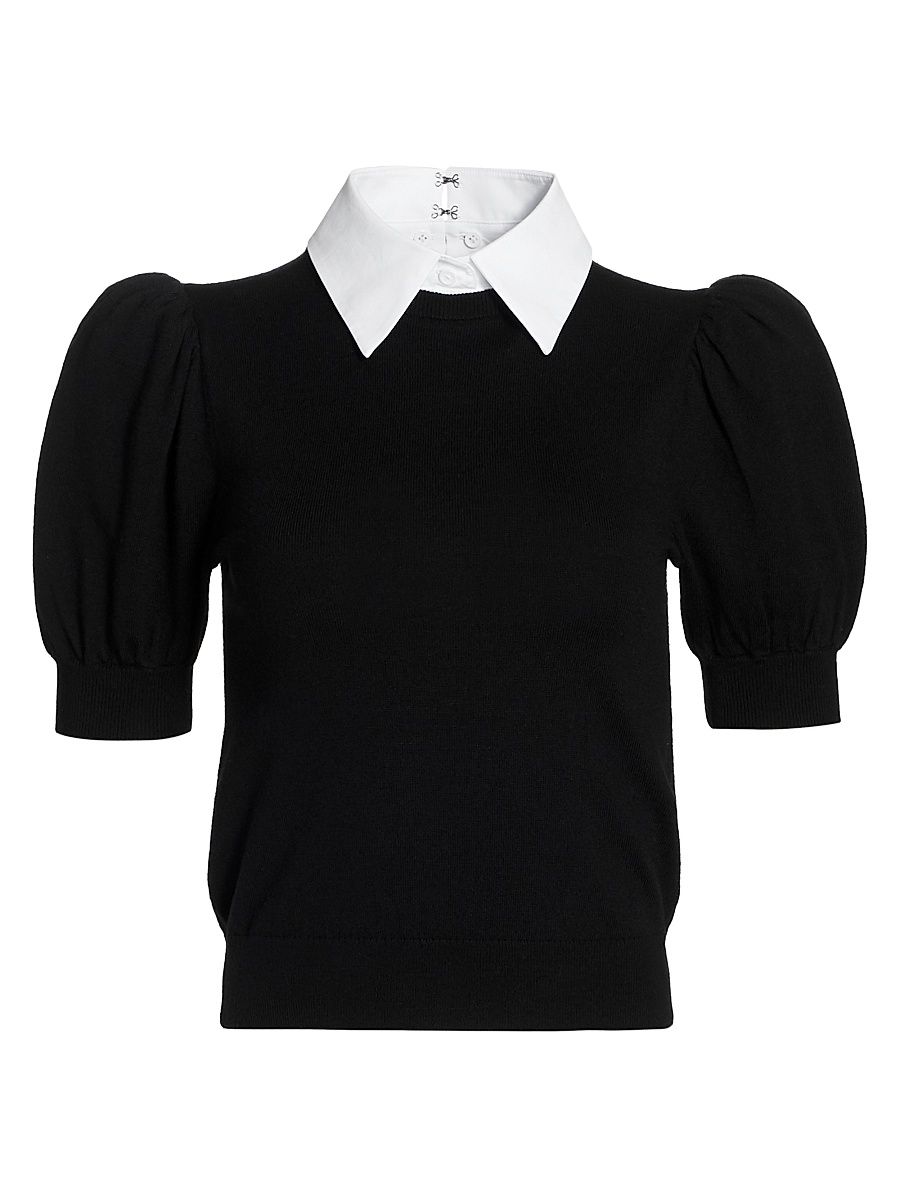 Women's Chase Puff-Sleeve Sweater - Black White - Size XS