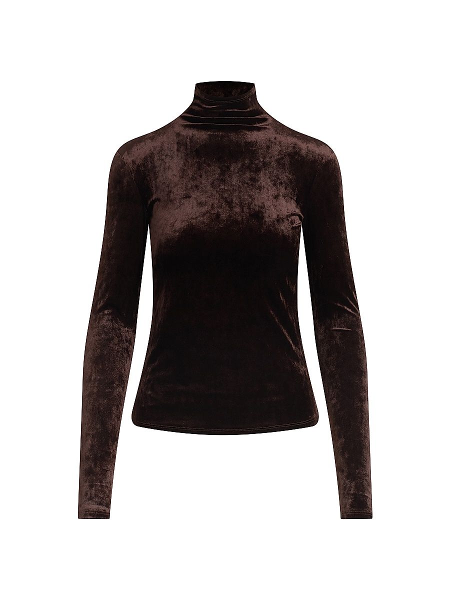 Women's The Tony Turtleneck Velvet Long-Sleeve Top - Cacao - Size XS