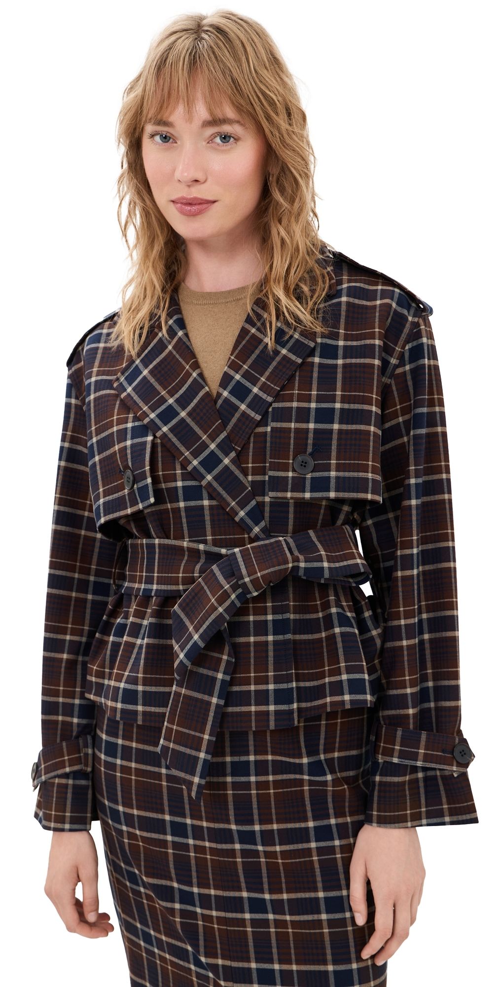 Favorite Daughter The Cropped Charles Trench Coat Toffee Plaid S