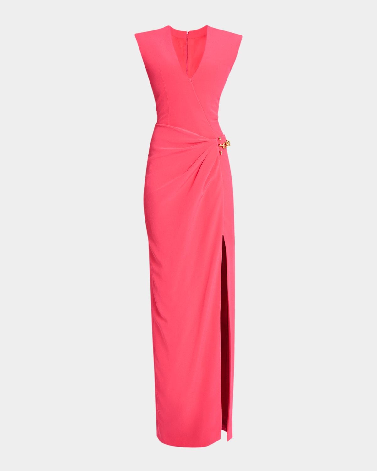 Strong-Shoulder Sleeveless Chain-Wrap Slit Gown