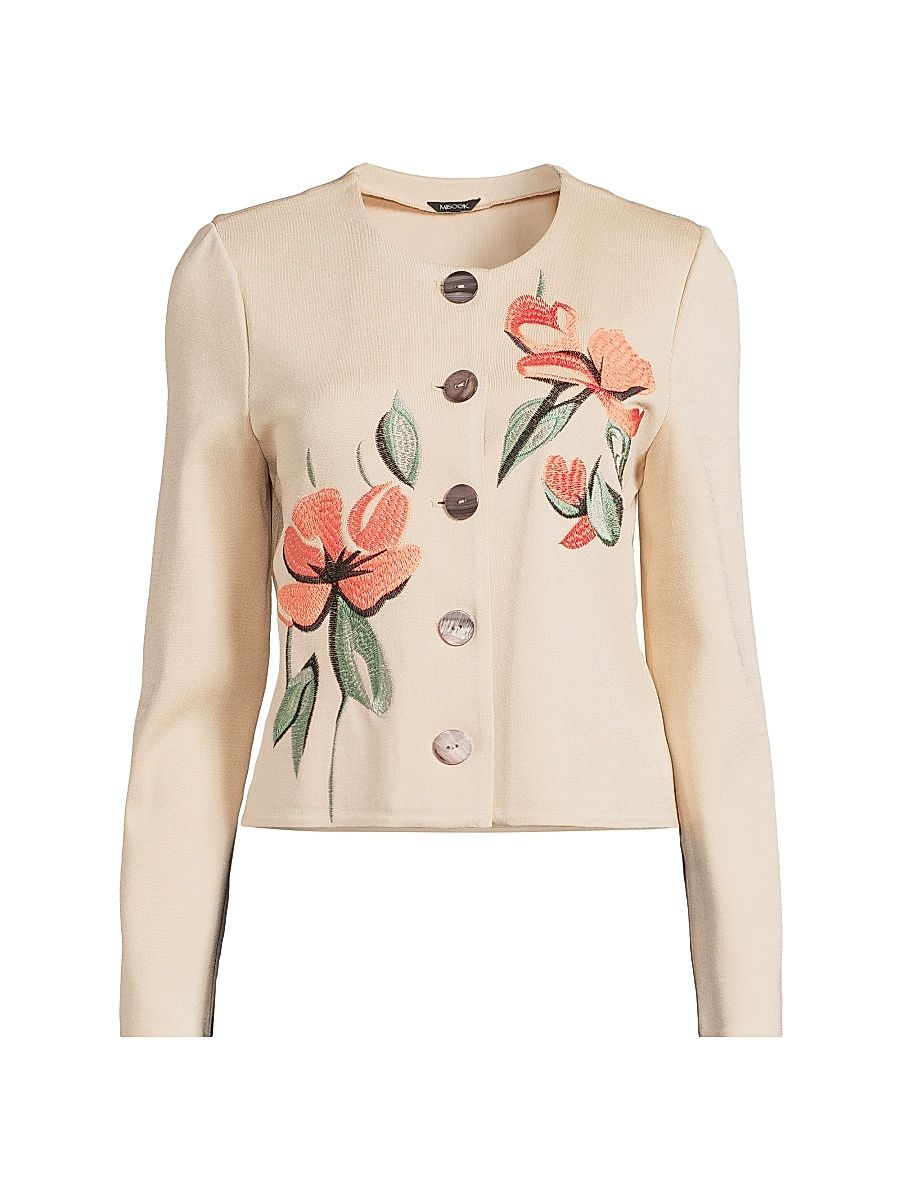Women's Heritage Floral Embroidered Flat Knit Cardigan - Biscotti Amber Glow Mystic - Size XXL