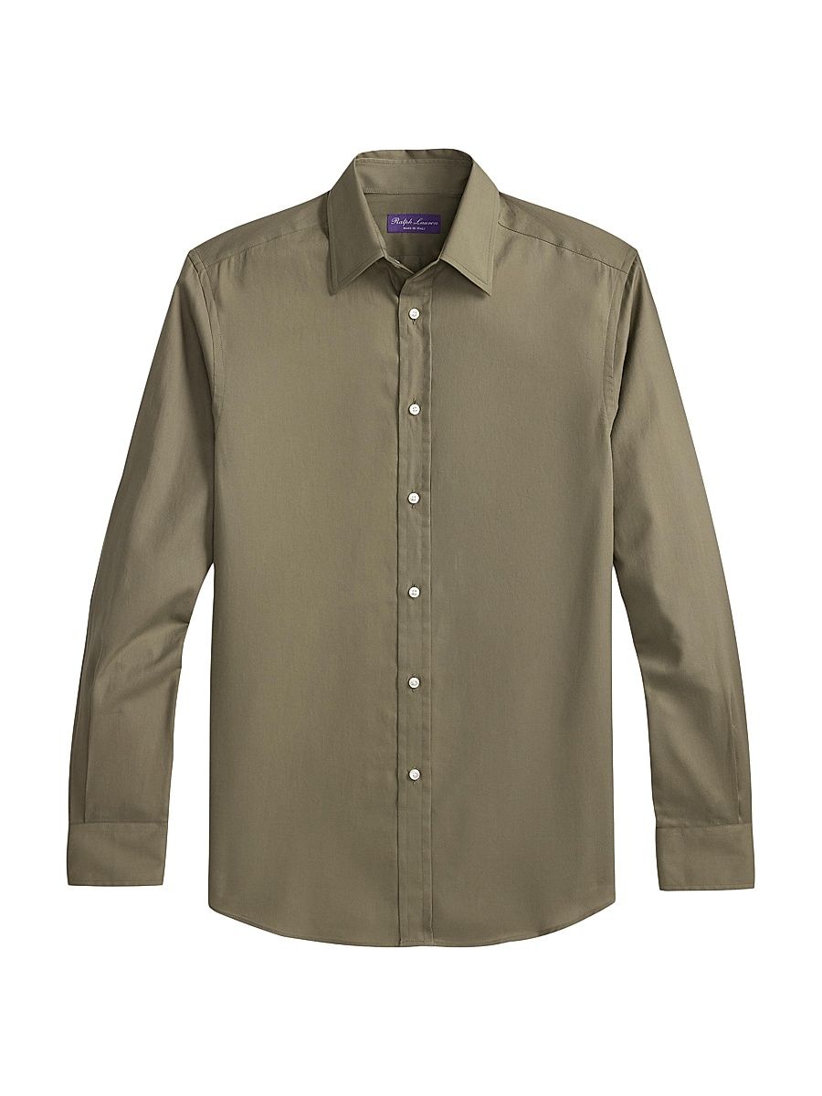 Men's Solid Cotton Button-Front Shirt - Light Moss - Size XS