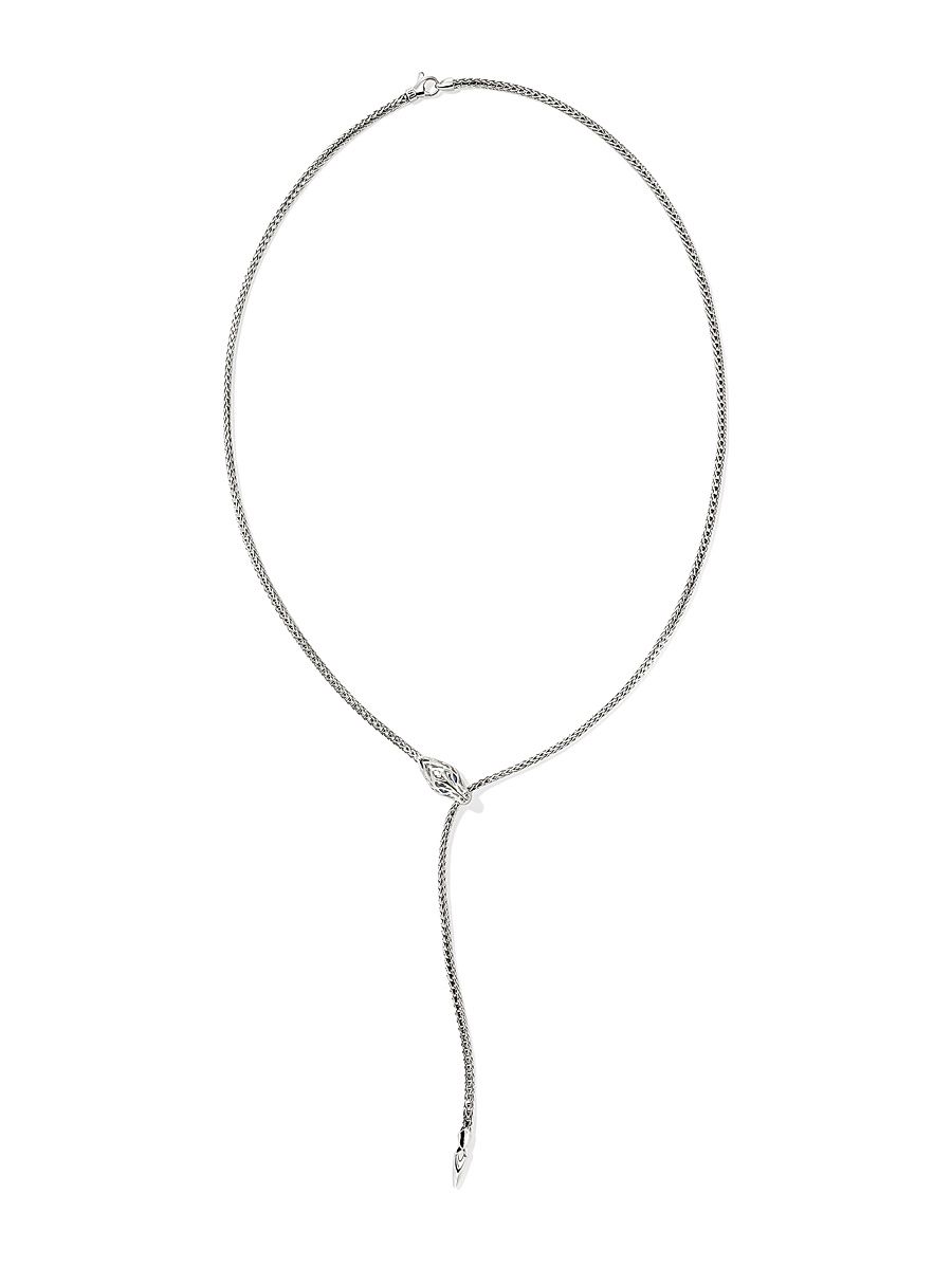 Women's Naga Dragon Sterling Silver & Blue Sapphire Lariat Necklace - Silver
