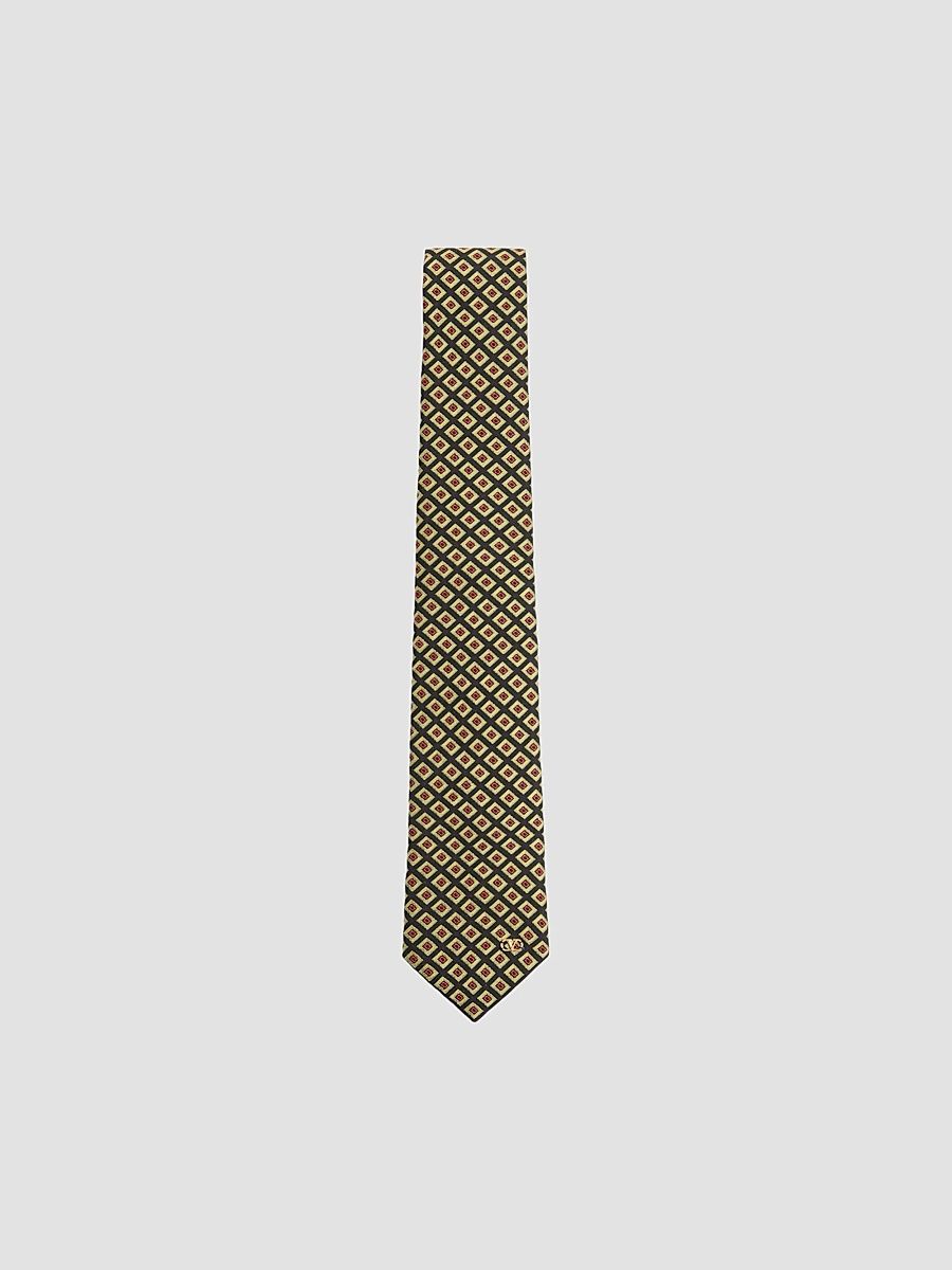 Valentino Men's Valentie Jacquard Cotton Tie with Chamber Pattern and Vlogo Signature Detail - Multicolor