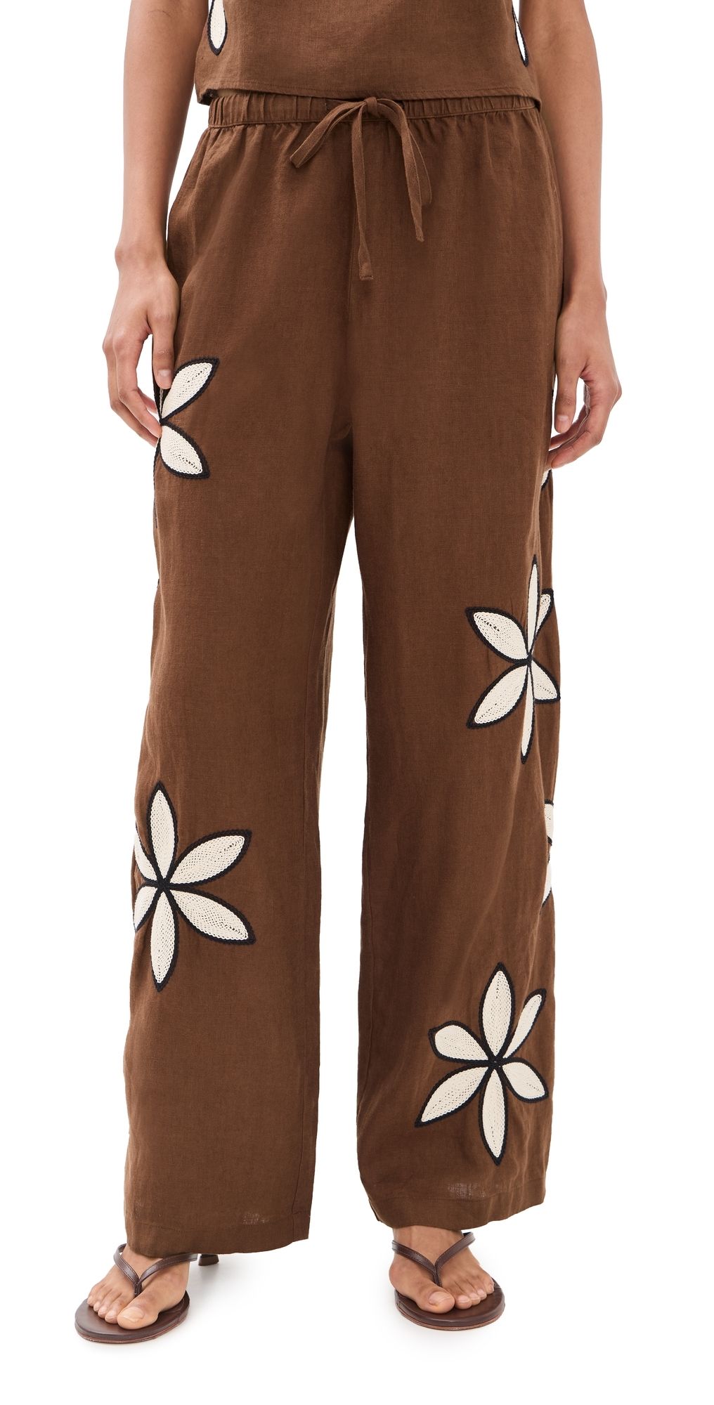 RAILS Emmie Linen Pants Cocoa Floral Embroidery XXL