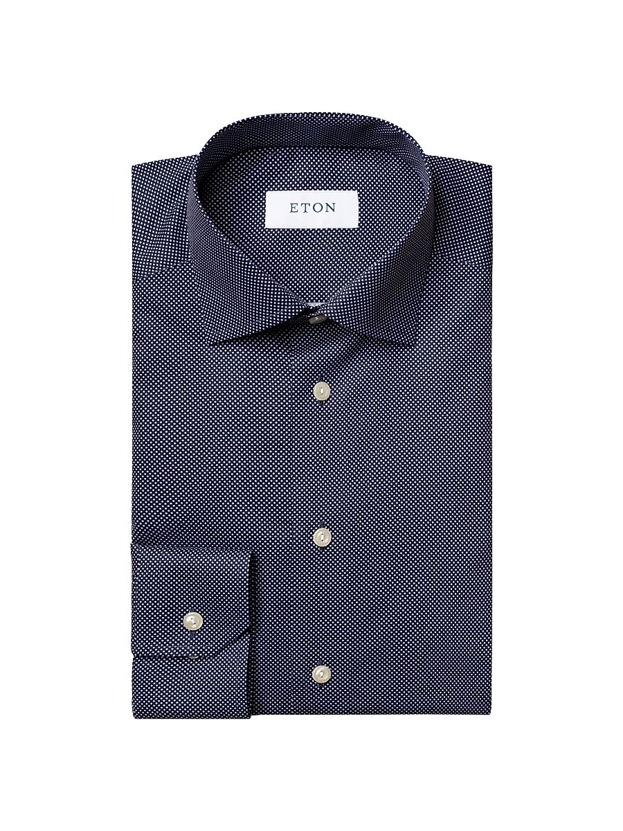 Slim-Fit Signature Polka Dot Dress Shirt - Blue - Size 14.5