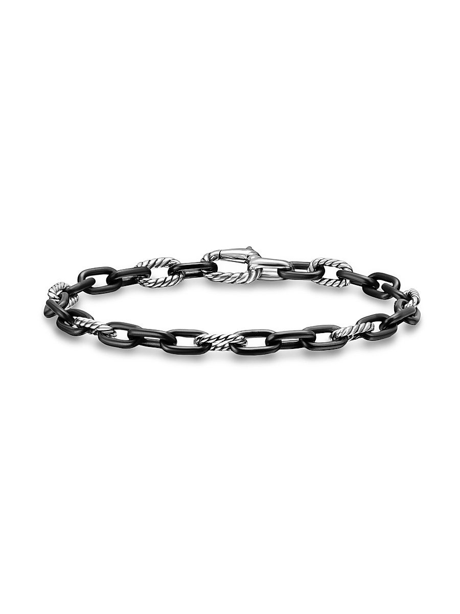 Men's DY Madison Chain Bracelet in Black Titanium - Silver Black - Size Medium
