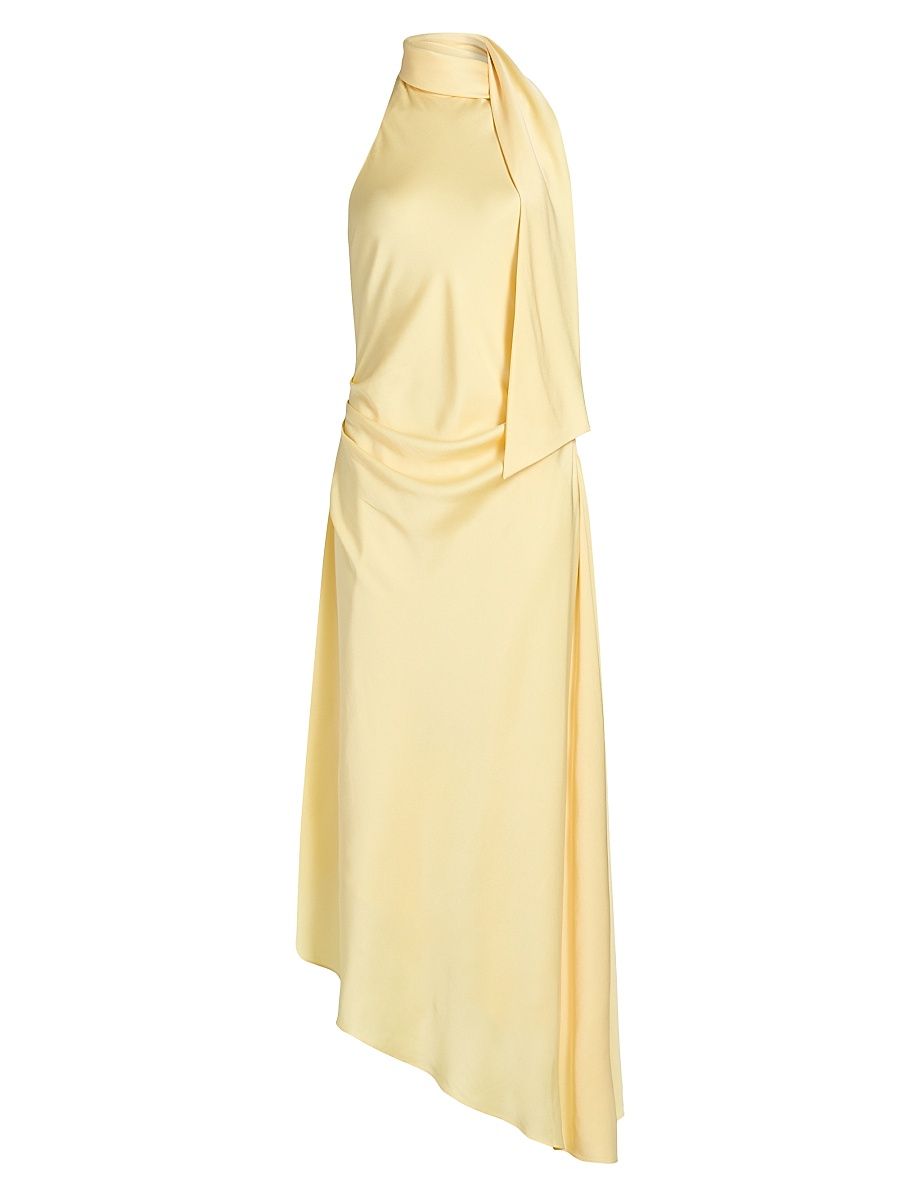 Women's Monica Asymmetric Satin Midi-Dress - Buttercream - Size 2