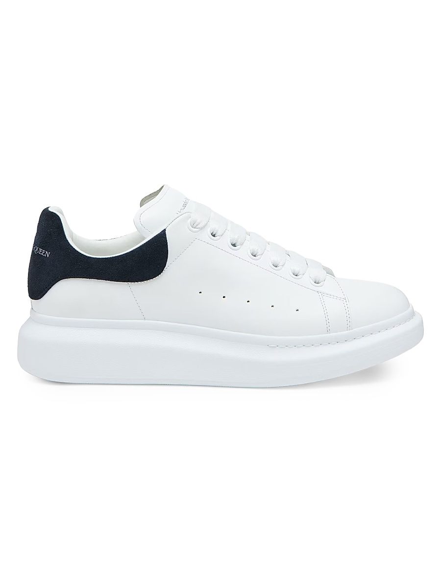 Men's Round Toe Leather Oversized Low-Top Sneakers - White Blue Grey - Size 13