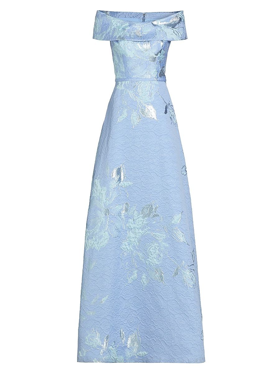 Women's Floral Off-The-Shoulder Gown - Periwinkle - Size 18