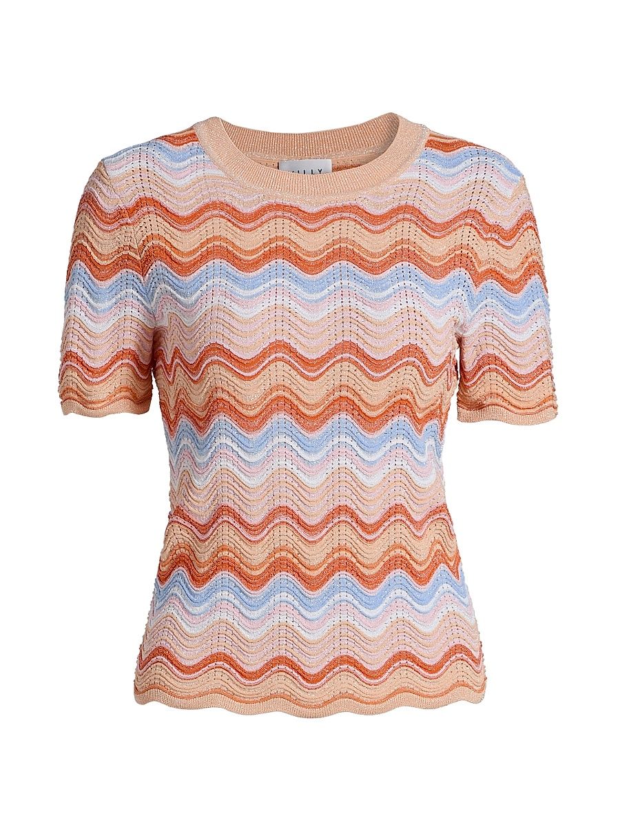 Women's Scallop Wave Short-Sleeve Top - Coral Pink - Size XS