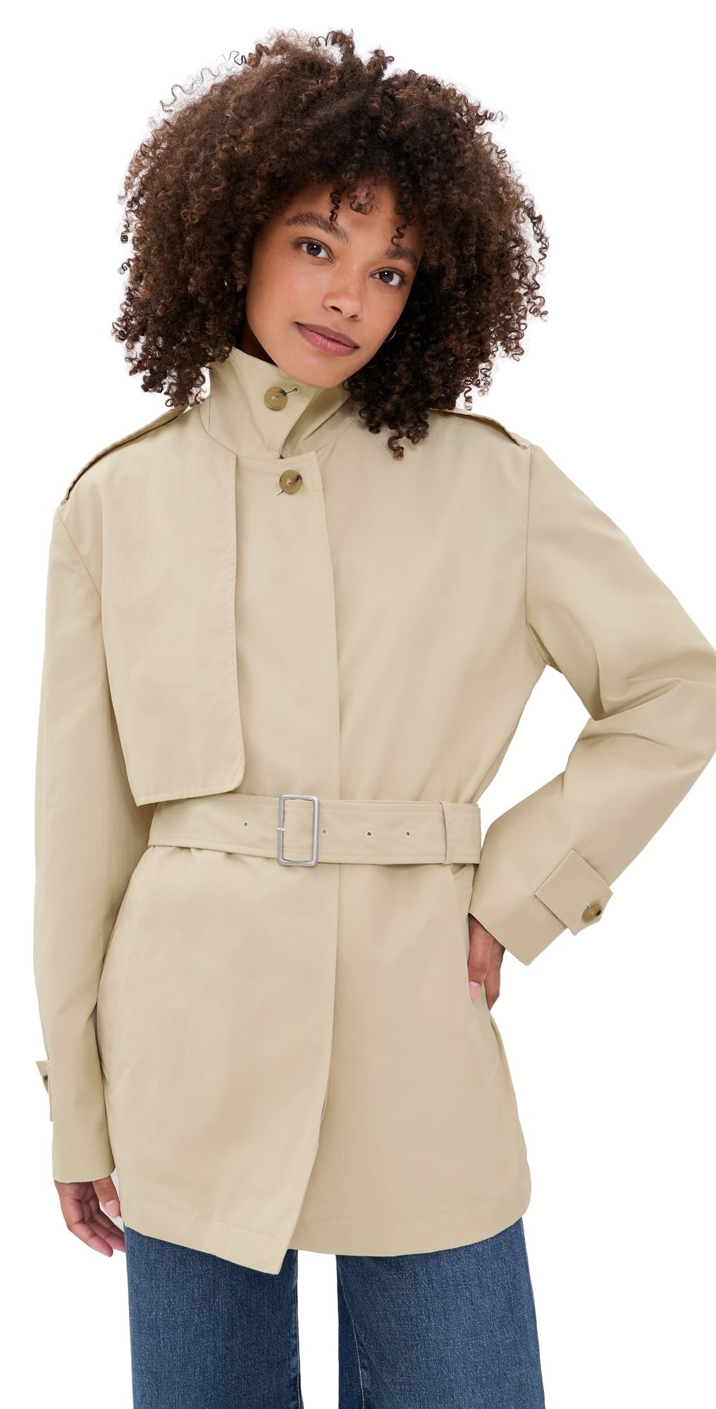 Vince Cotton Blend Short Trench Jacket Lt Maiz S
