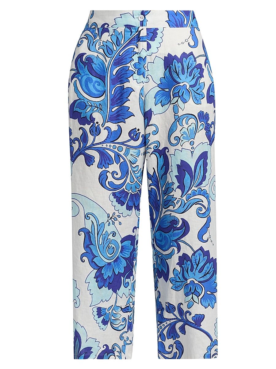 Women's Naidda Botanical Linen Crop Wide-Leg Pants - Naidda - Size XXL