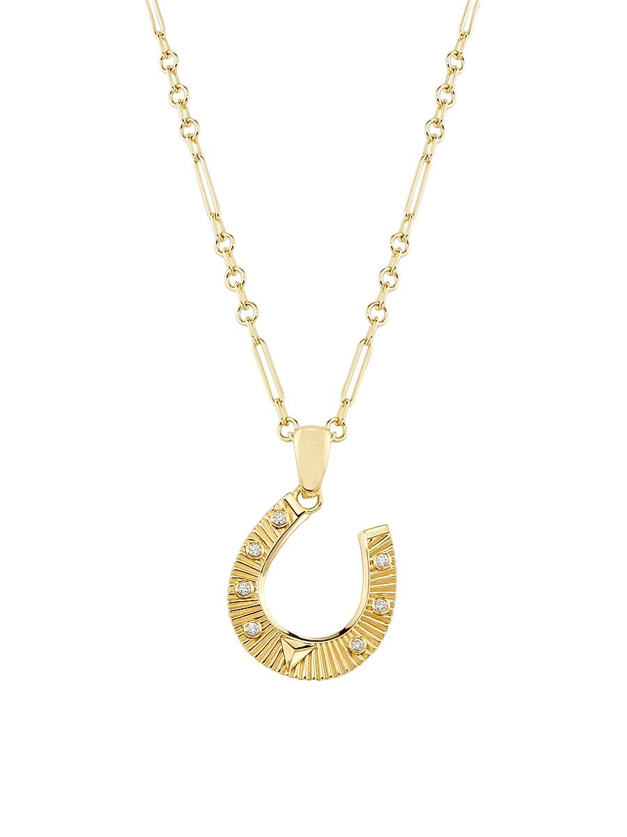 Women's Protection Horseshoe 18K Yellow Gold & 0.35 TCW Diamond Pendant Necklace - Yellow Gold - Size 24