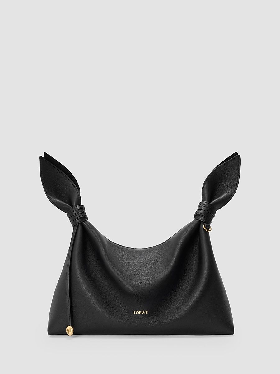 Women's Scarf Medium Leather Shoulder Bag - Black