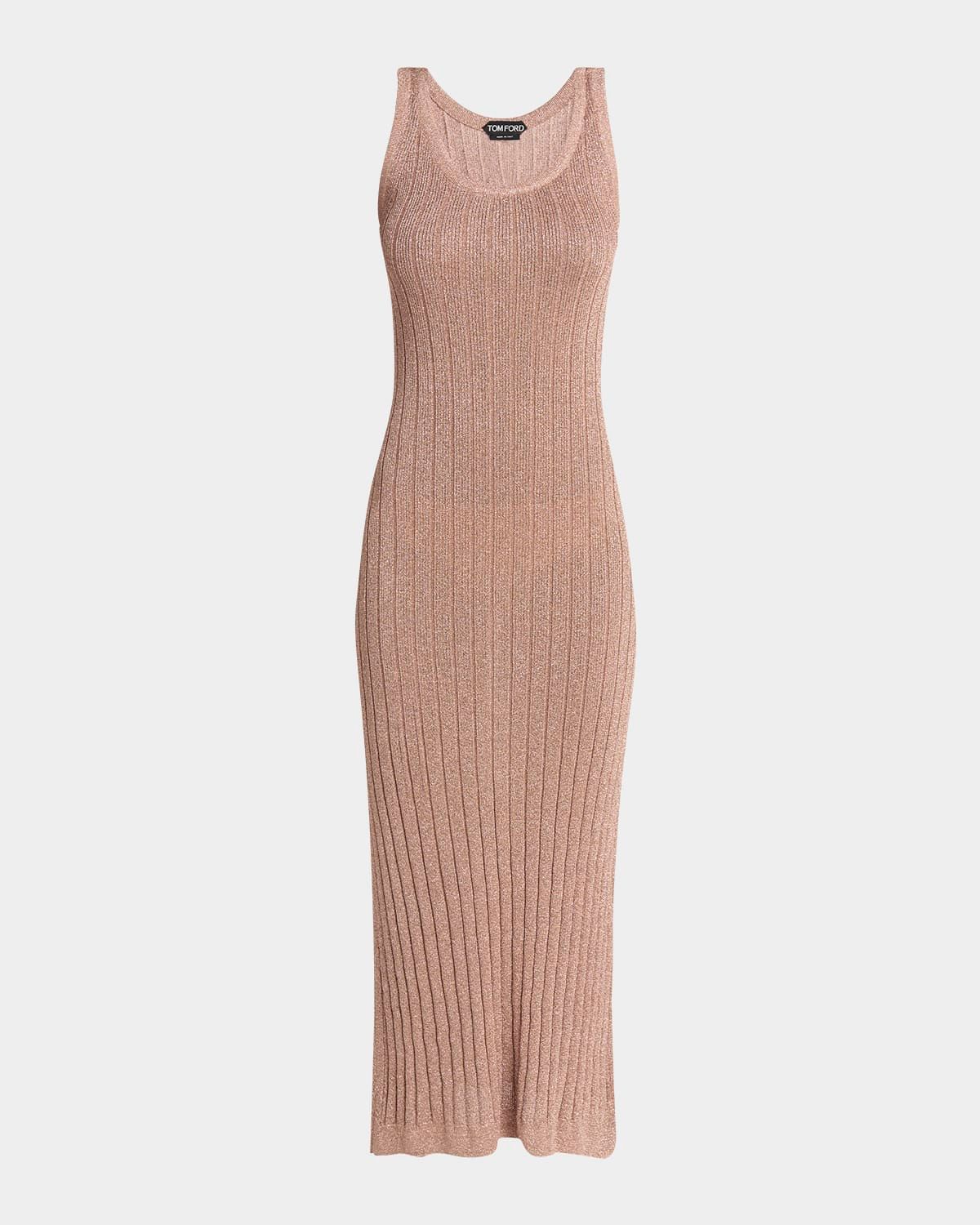 Metallic Rib Knit Sleeveless Midi Dress