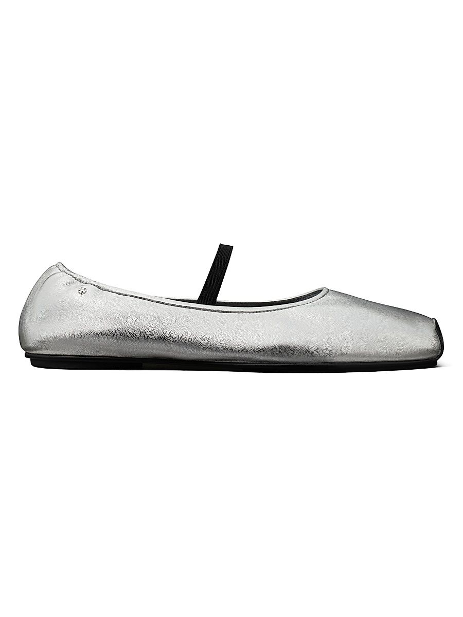 Women's Runway Leather Ballet Flats - Silver Perfect Black - Size 7