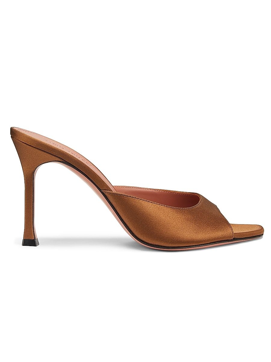 Women's Amina Muaddi Leather Sandals - Satin Mocha - Size 10