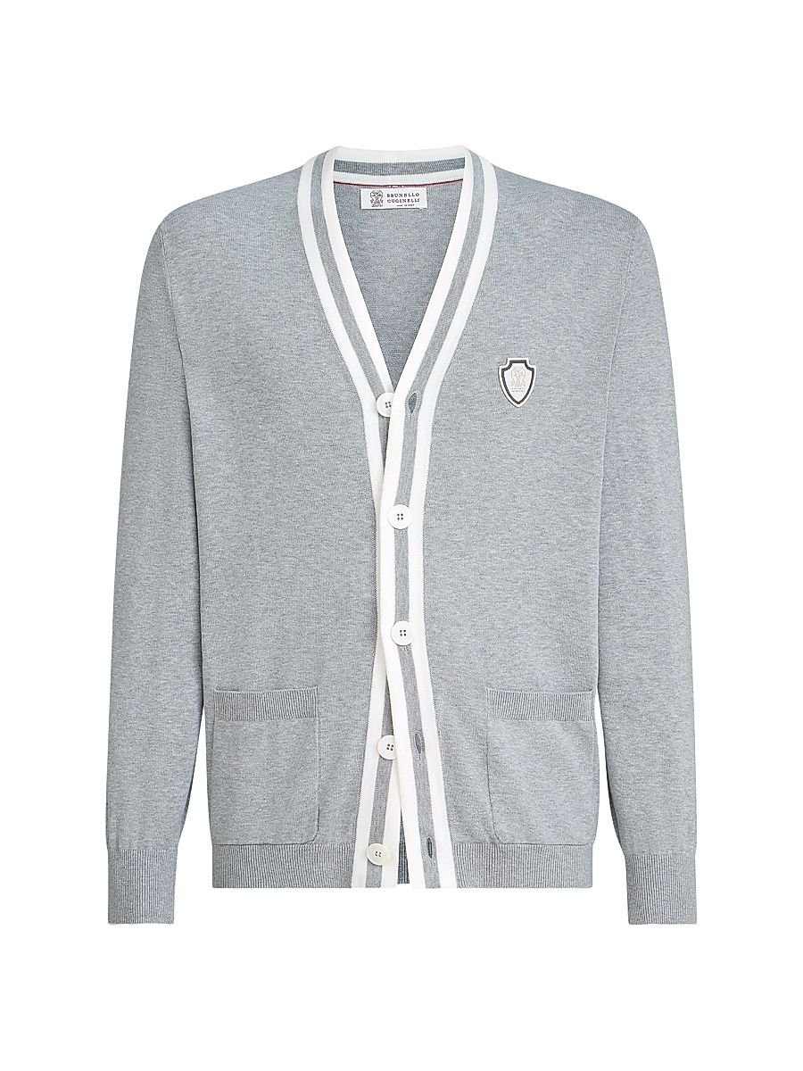 Men's Cotton Cardigan with Logo - Grey - Size XXXXL