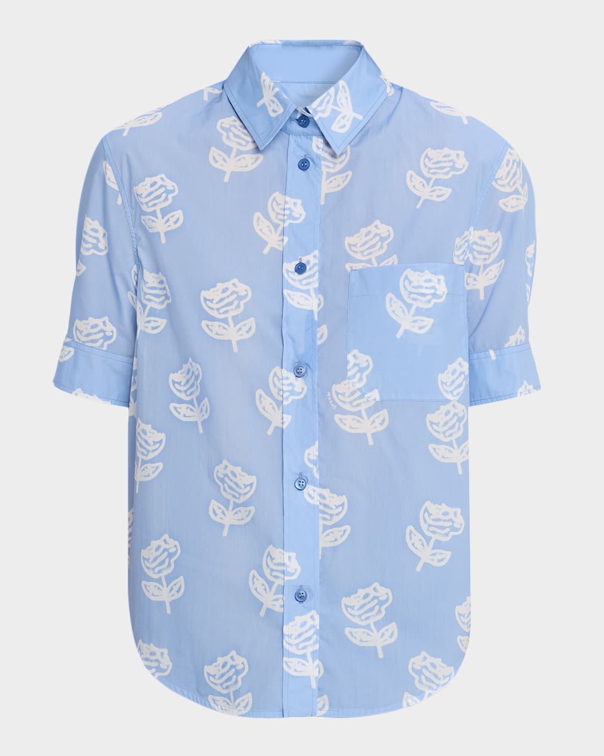 Flower-Print Cotton Short-Sleeve Button-Down Shirt